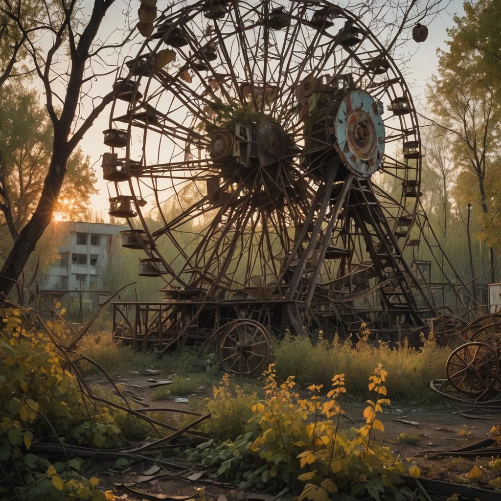 Ethereal Ferris Wheel in Pripyat at Dusk