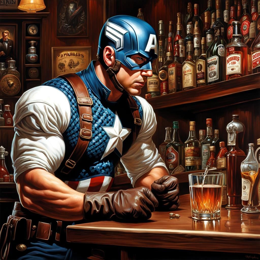 Captain America: Bartender in Apocalyptic Storm, Digital Pai...