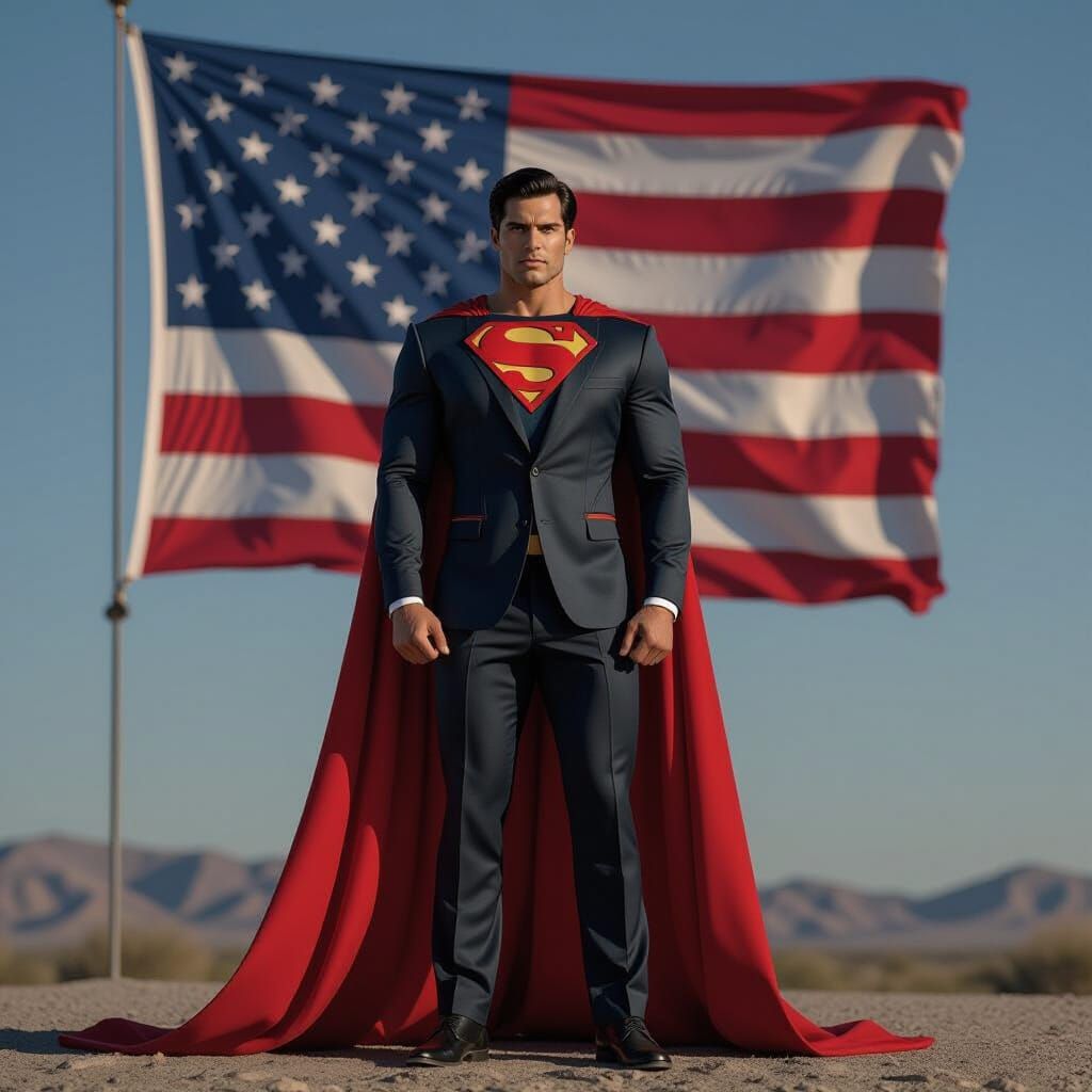 Black Superman with Upside Down Flag: Photorealistic Portrai...