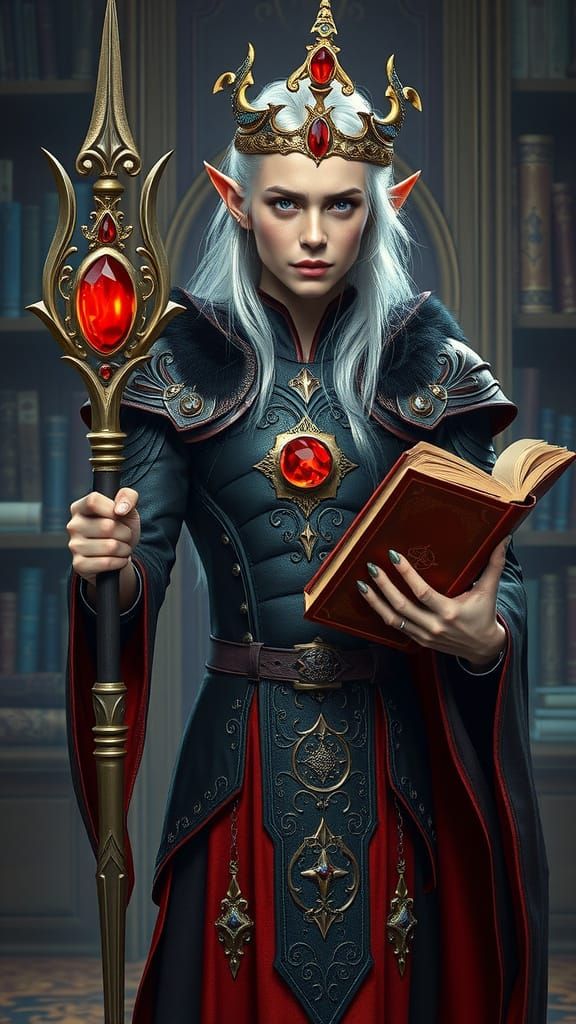 High Elven Wizard in Art Deco Library