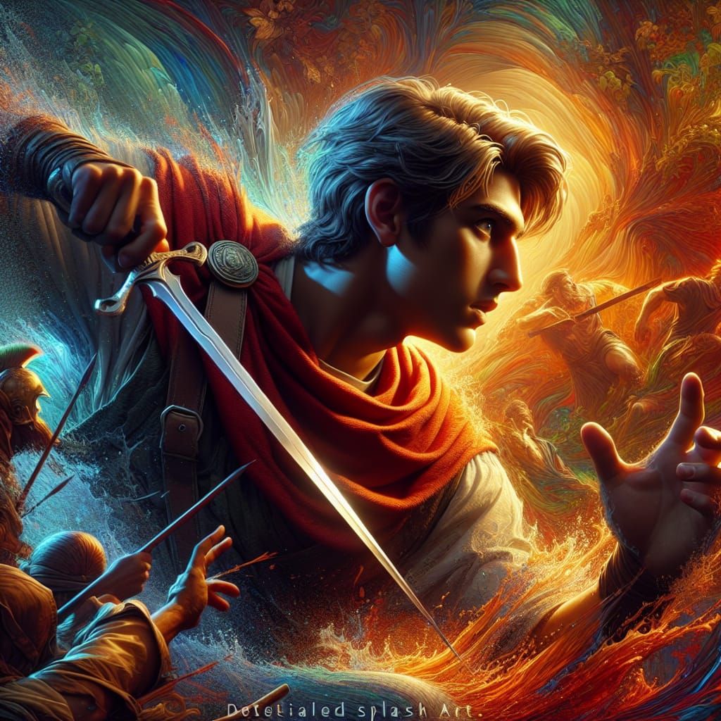 Theseus Battles Bandits: Hyperrealistic Concept Art