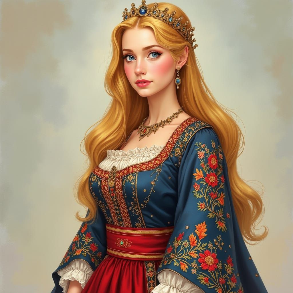 Estonian Queen in Traditional National Costume