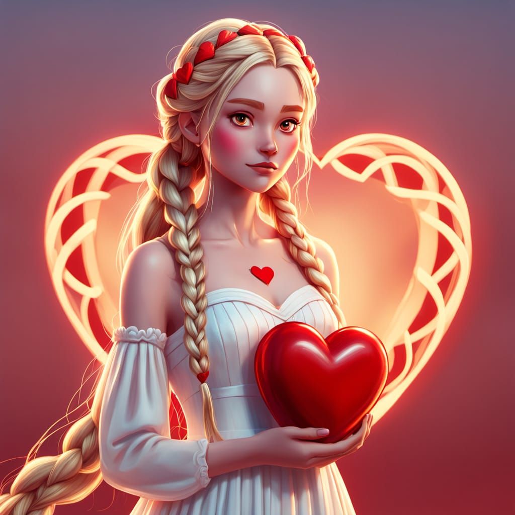 Young Woman with Heart: Vibrant 3D Digital Art