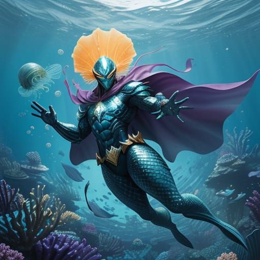 Sponge Superhero in Atlantean Armor