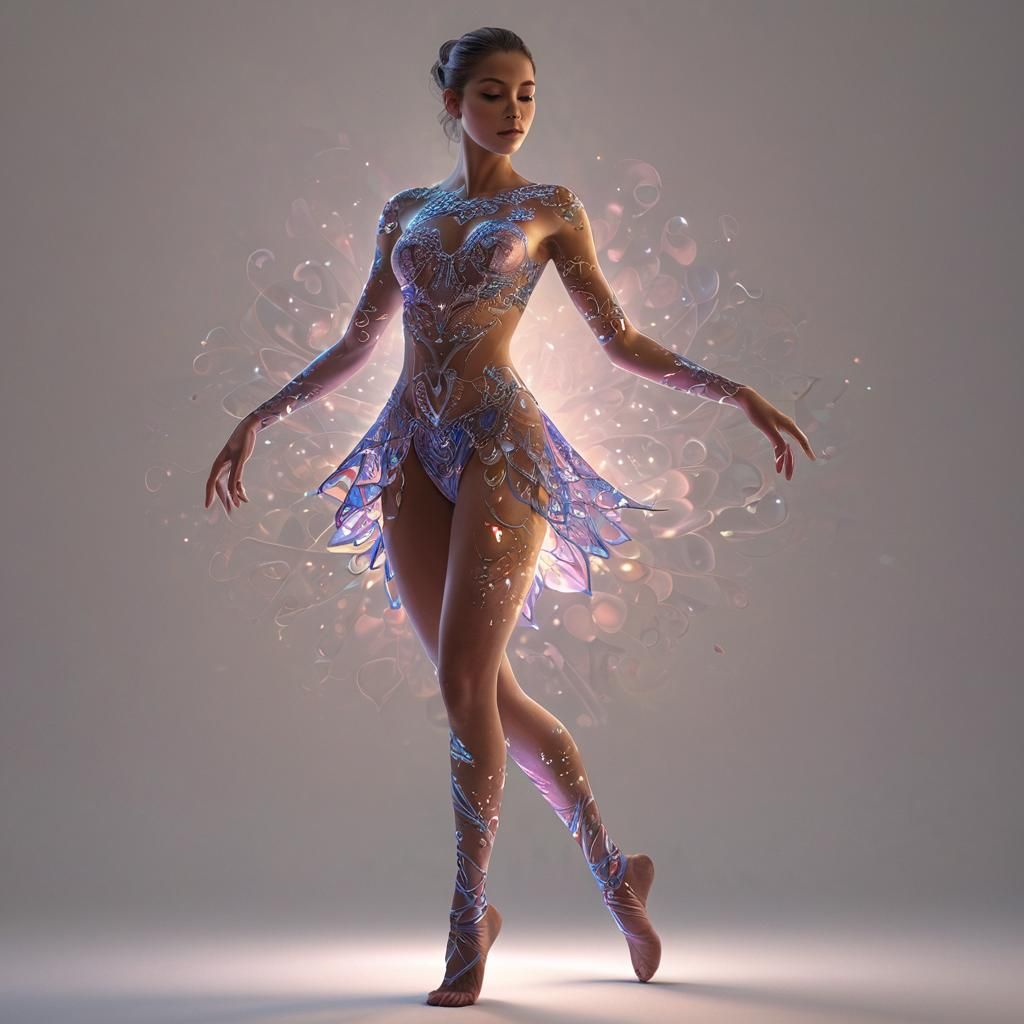 Dancer with Fractal Hearts in Digital Painting Style