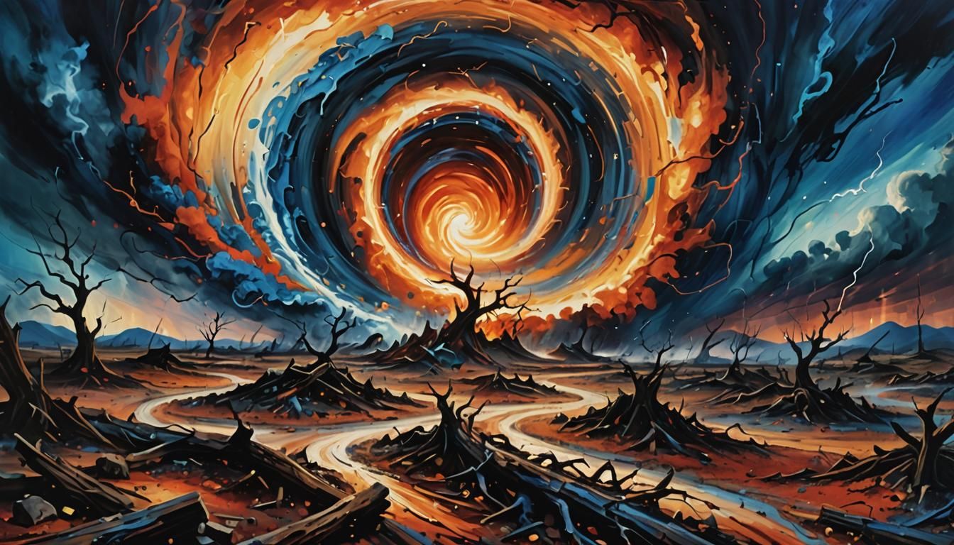 Chaotic Surrealism: Swirling Vortex of Destruction