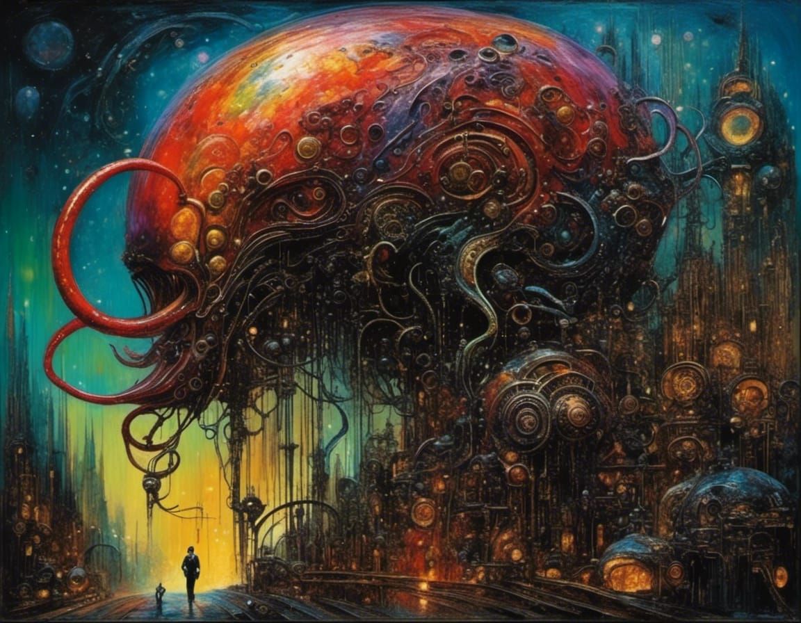 Cyberpunk Cthulhu Nebula in Expressionist Oil Painting