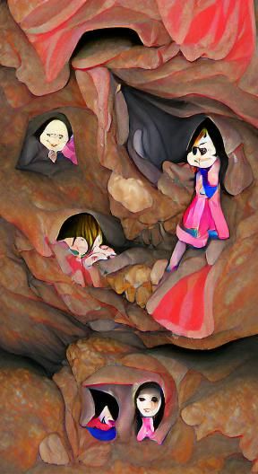 Girl in Cave with Evils