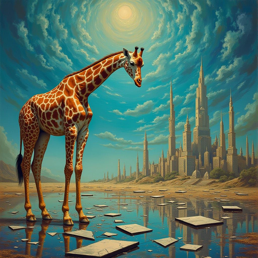 Surreal Giraffe in a Kaleidoscope of Mirrors