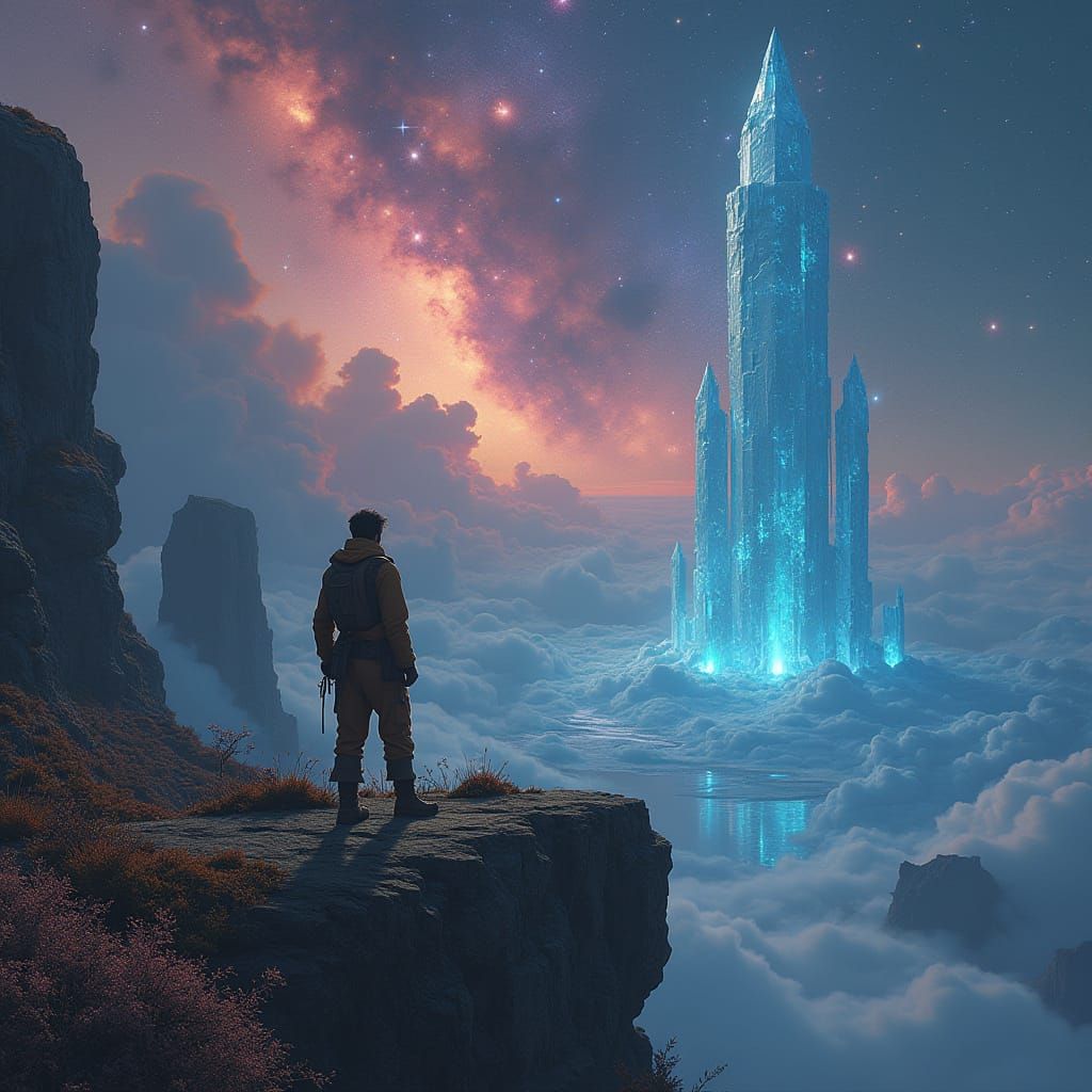 Cosmic Wanderer on Floating Island, Digital Art