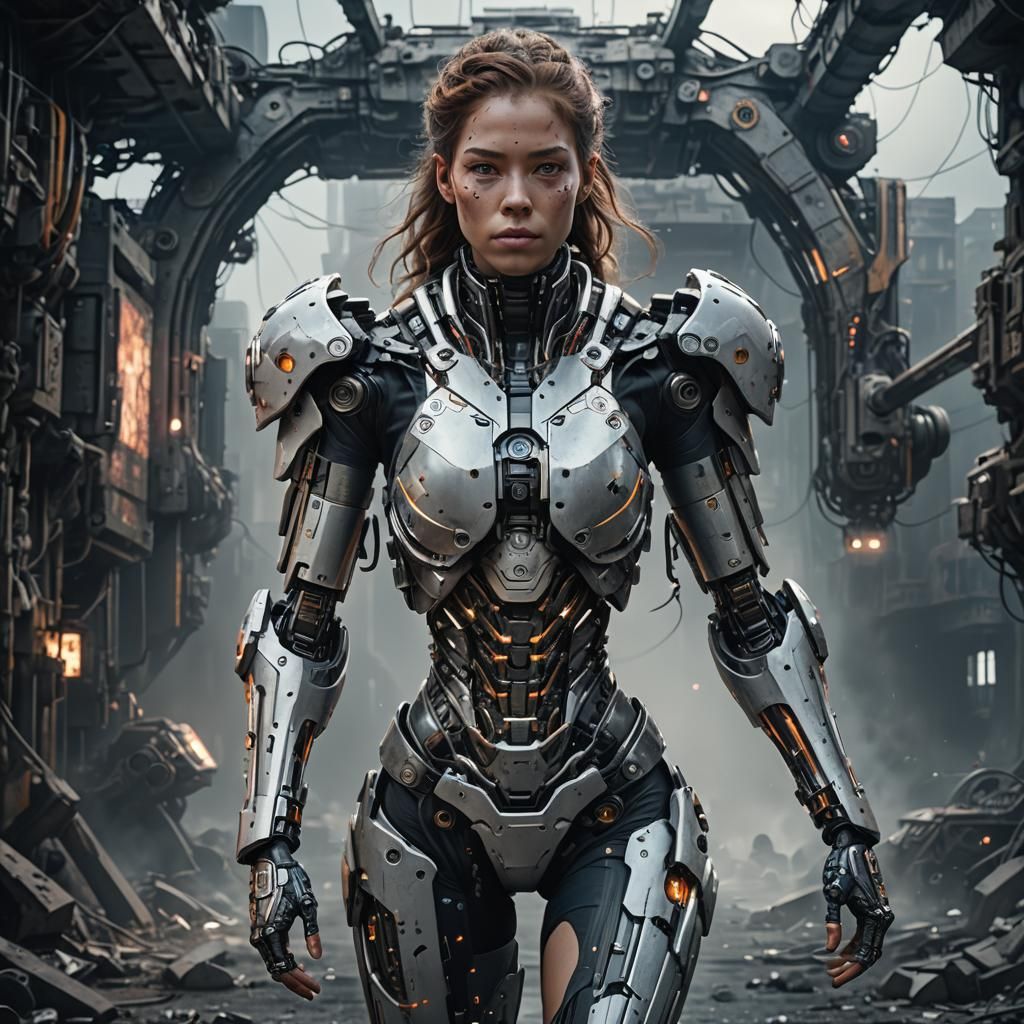 Detailed Female Cyborg in Digital Matte Painting