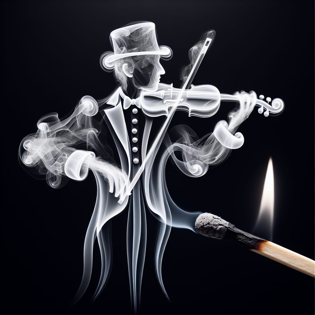 Smoky Violinist Silhouette Created from Smoke