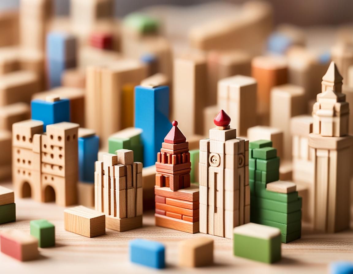 London Skyline Built from Wooden Toy Blocks