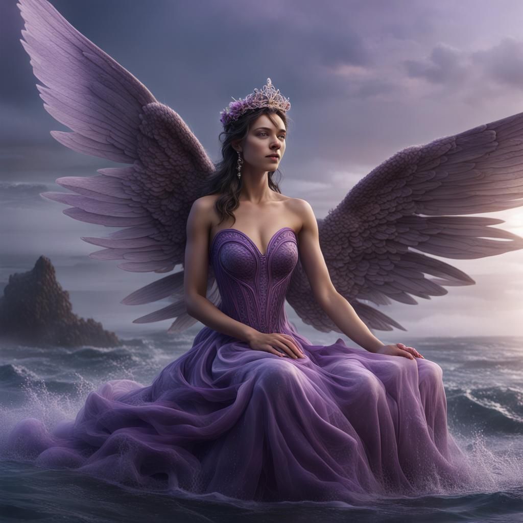 Hyperrealistic Undine Woman on Ocean Waves