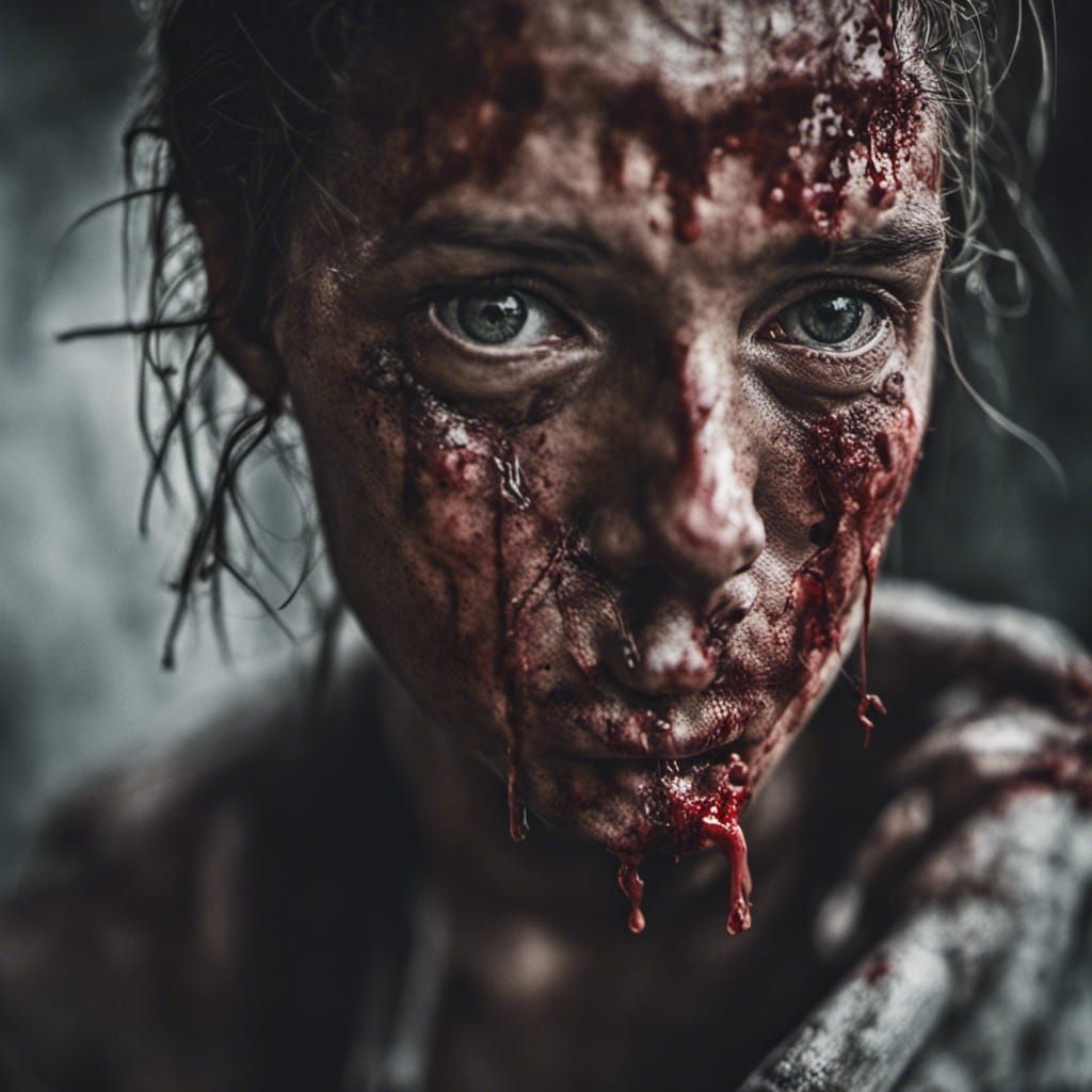 Bloody Heart Close-Up Portrait in Gritty Style