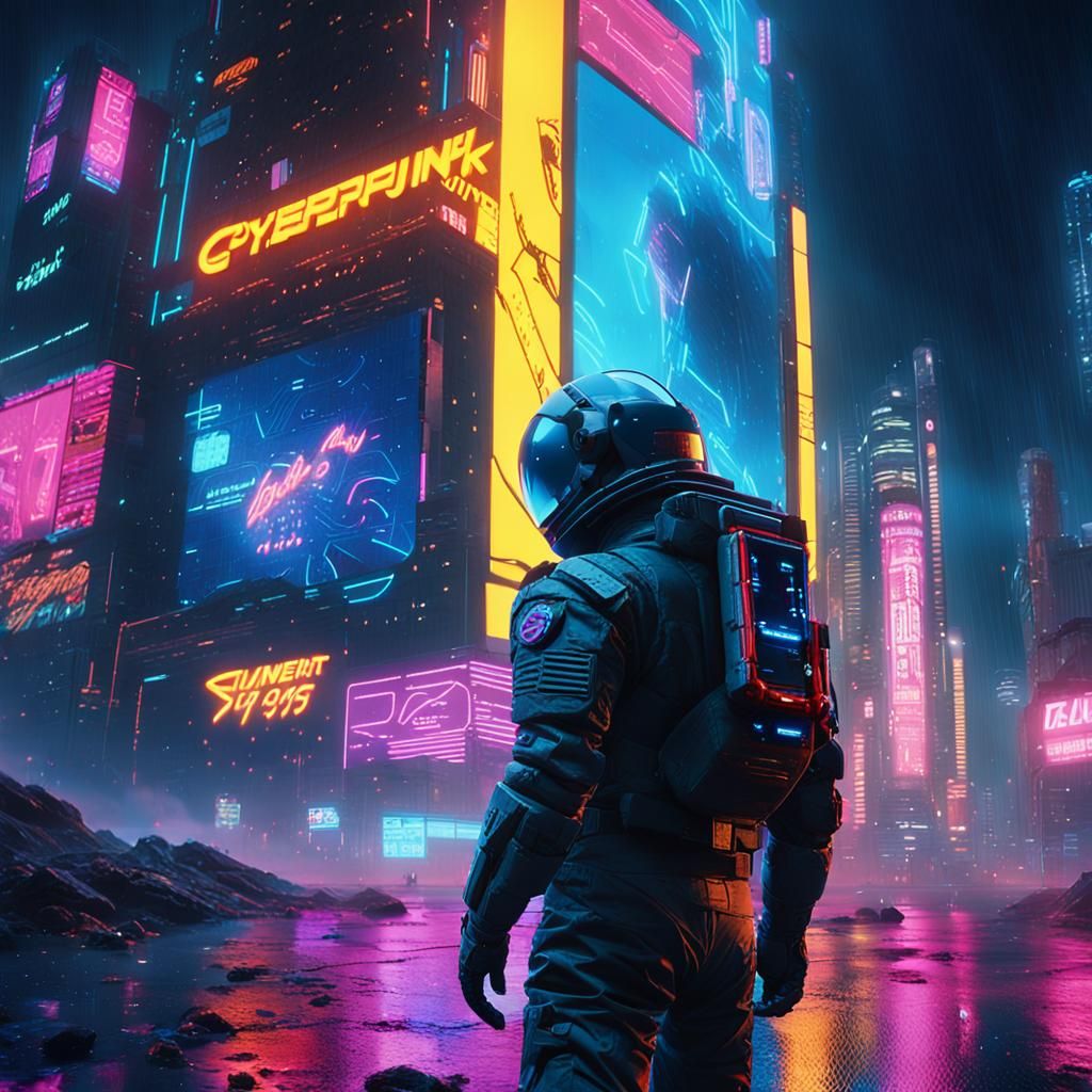 Cyberpunk Astronaut Reflects Asteroid Impact