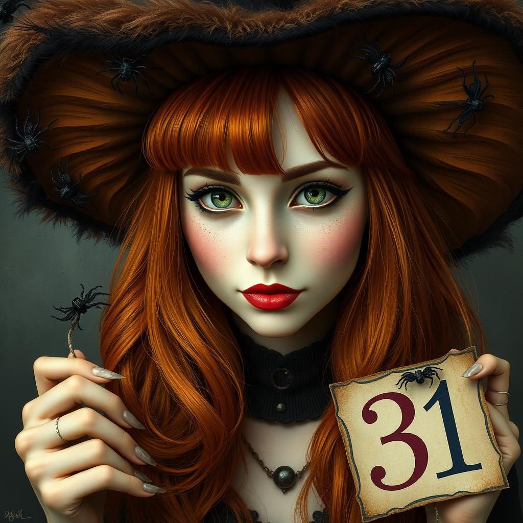 Eccentric Auburn-Haired Witch in Fall Colors