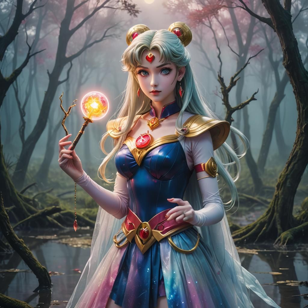 Sailor Moon's Wand in a Surreal Swamp