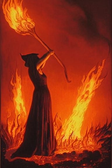 Witch Burning in Gustave Doré Style