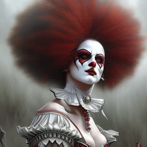 Hyperdetailed Creepy Clown Face in Dark Fantasy Style