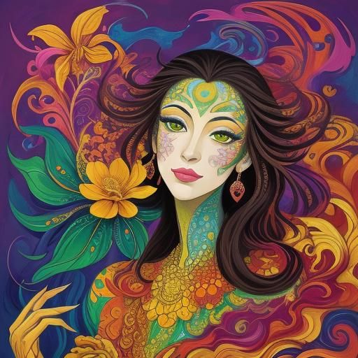 Dragon Peacock Woman in Abstract Fauvism Style