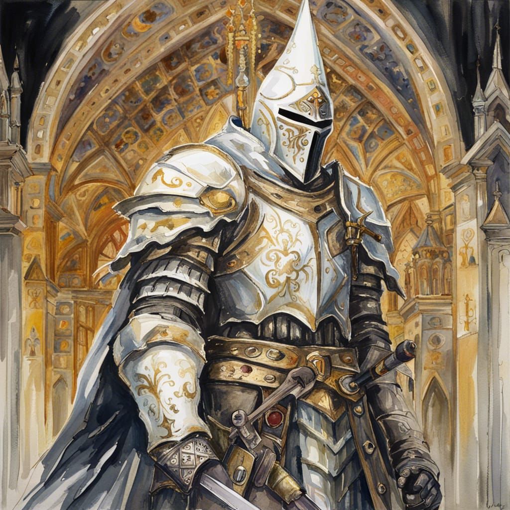 Gothic War-Pope in Gold-Guilded Knight Armor