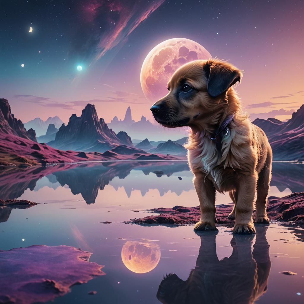 Puppy on Alien Planet Double Exposure