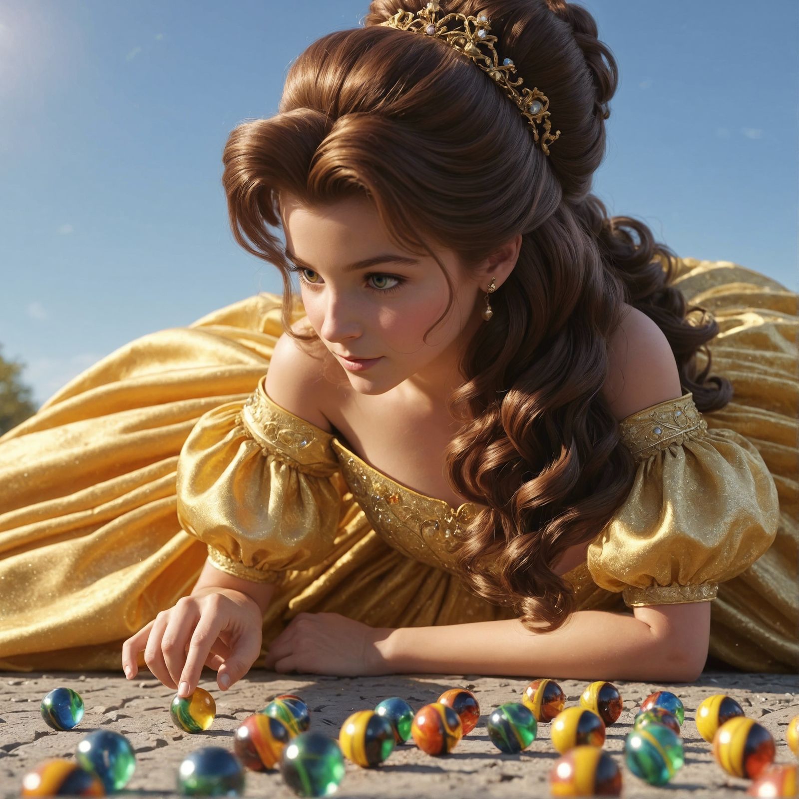 Fantasy Princess Concentrates on Marbles Game