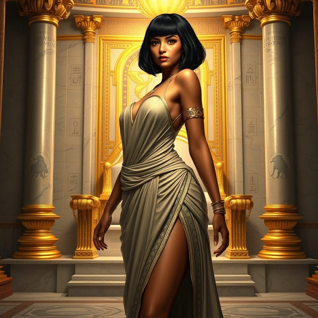 Egyptian Goddess of Fertility in Opulent Throne Room
