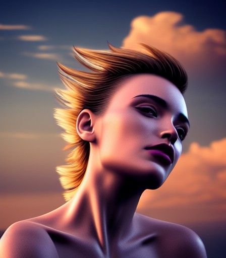 A Spiritual  moment alone , A Windswept woman long hair, rim...