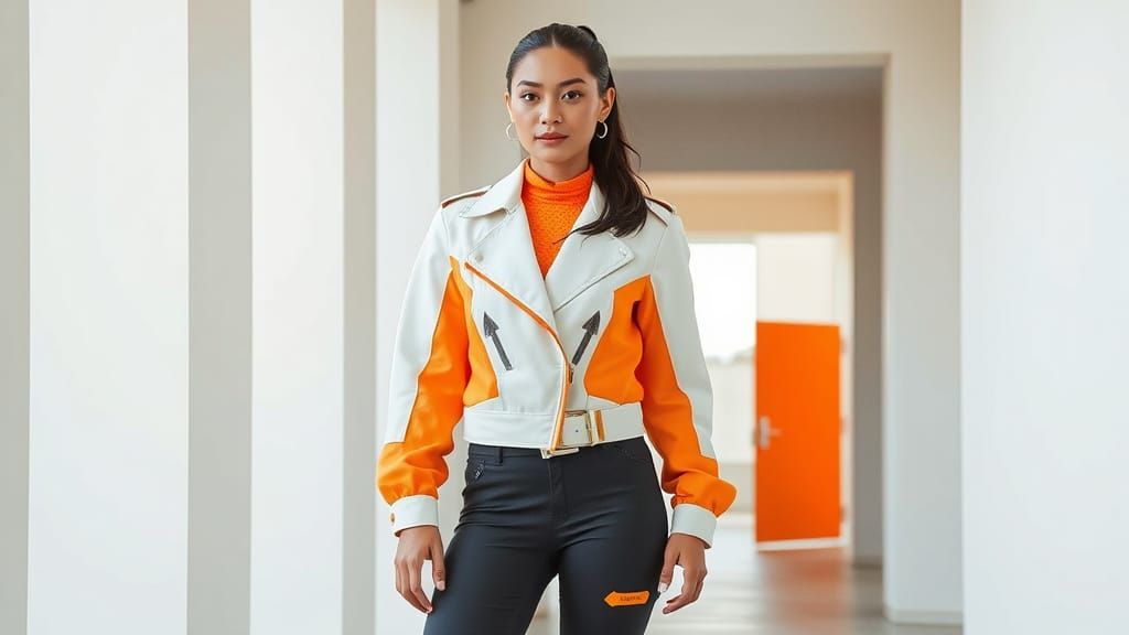 Woman in Futuristic Outfit in Frutiger Dortic Aesthetic