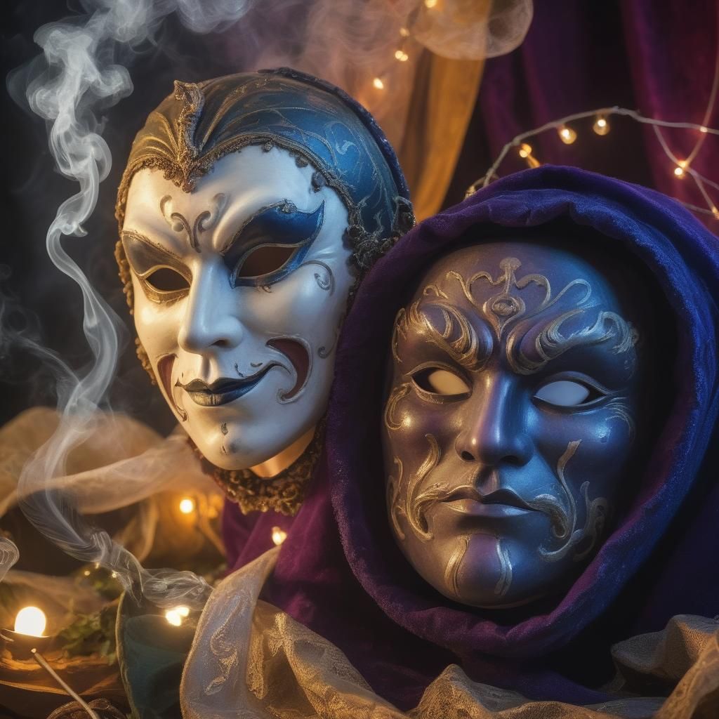 Vibrant Theatre Masks in Royal Colors