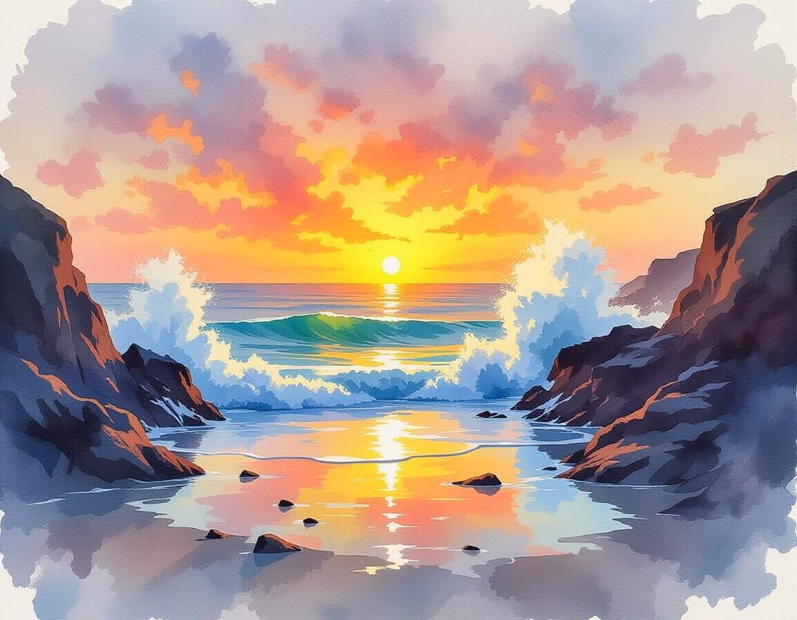 Seascape: Pastel Dawn to Fiery Sunset