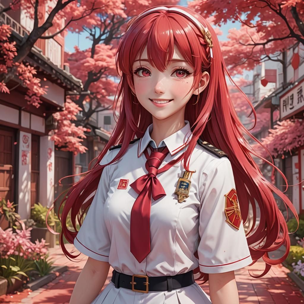 Smiling Red-Haired Manga Girl in Moe Style