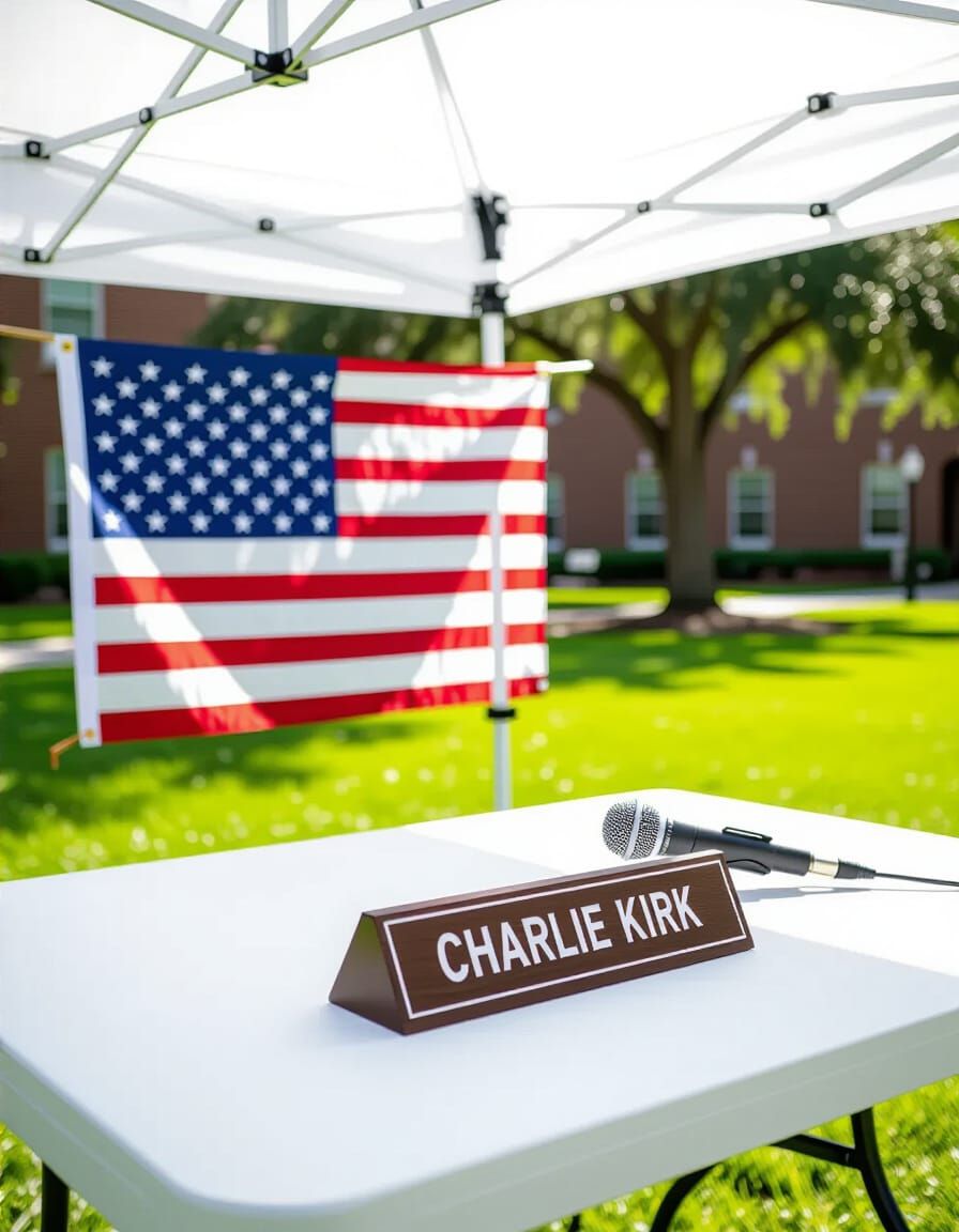 Patriotic Scene with Microphone and Name Plate