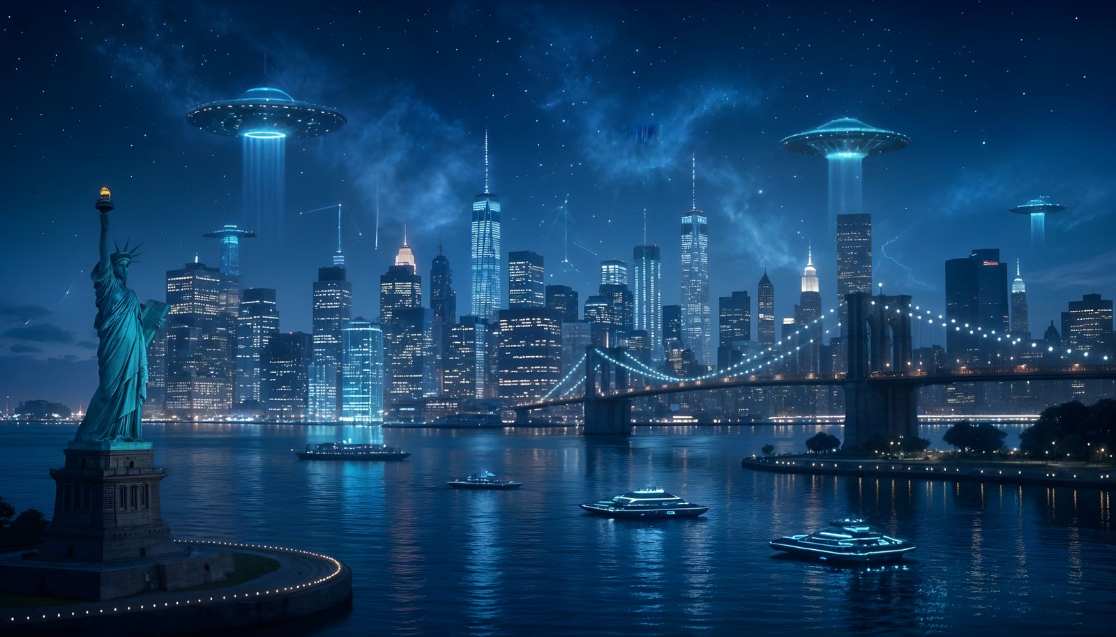Futuristic NYC Skyline 2085 in Sci-Fi Style