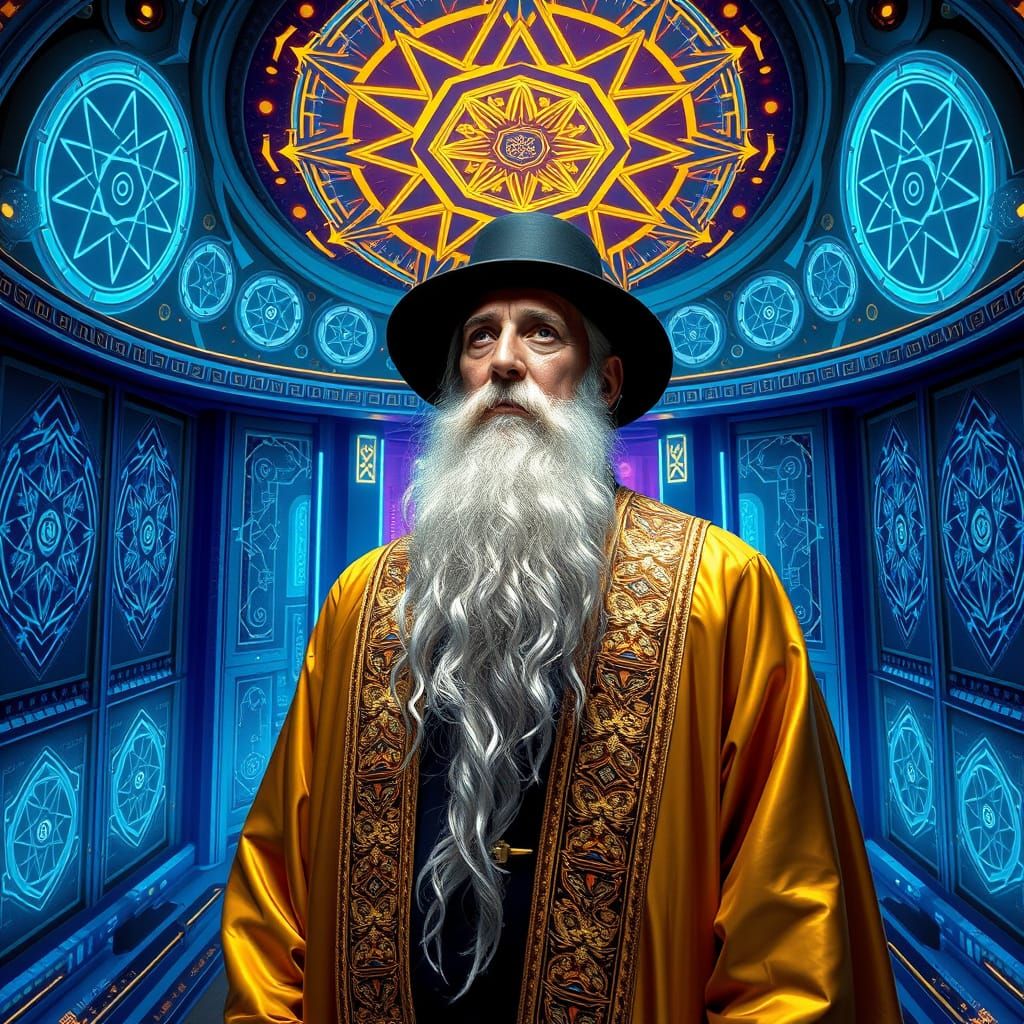 Orthodox Man in Futuristic Temple, Sci-Fi Art
