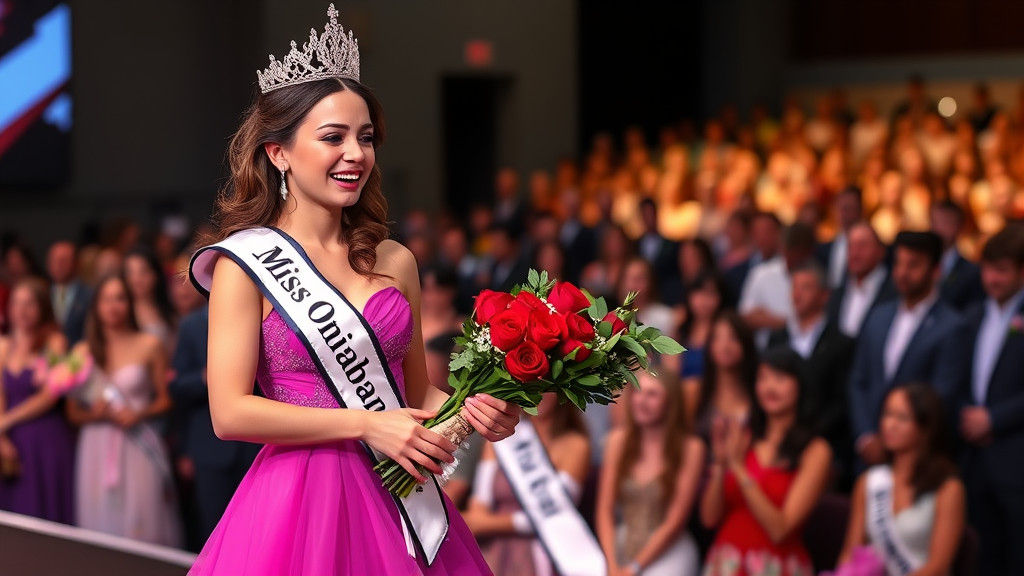 Beauty Queen Receives Award on Crowded Stage