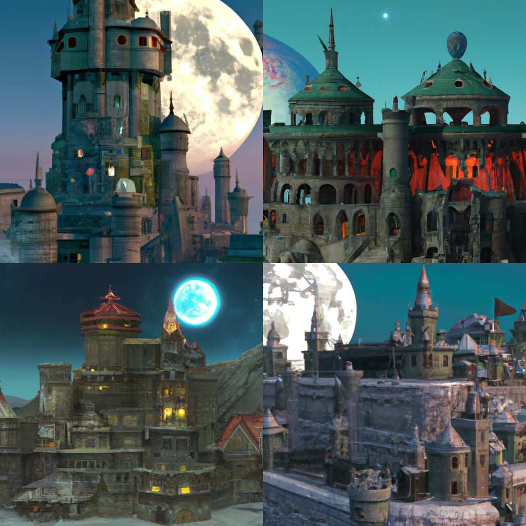 Fantastical Castle on the Moon in Detailed Matte Painting