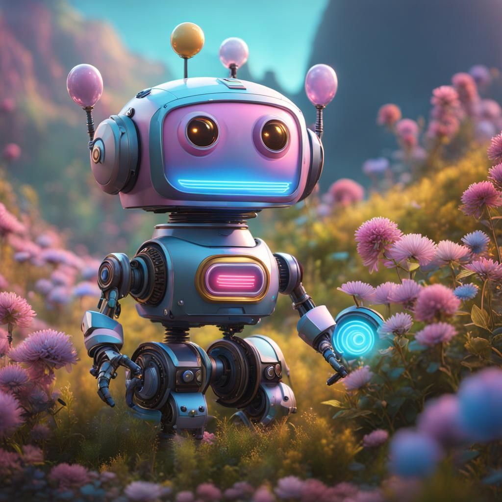 Cute Friendly Robot in Pastel Colors