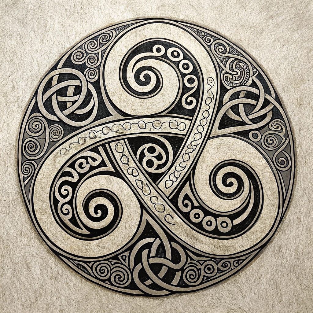 Ancient Celtic-Inspired Triskele Tattoo in Bold Black Lines