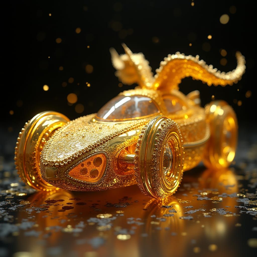 Golden Magic Car in Surreal Photorealistic Style