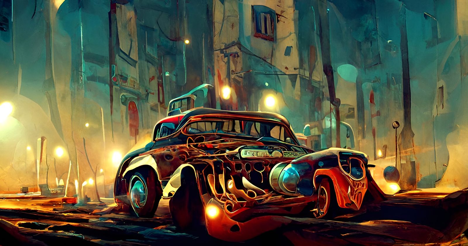 Dystopian Skeletons Cruise in Retro Car
