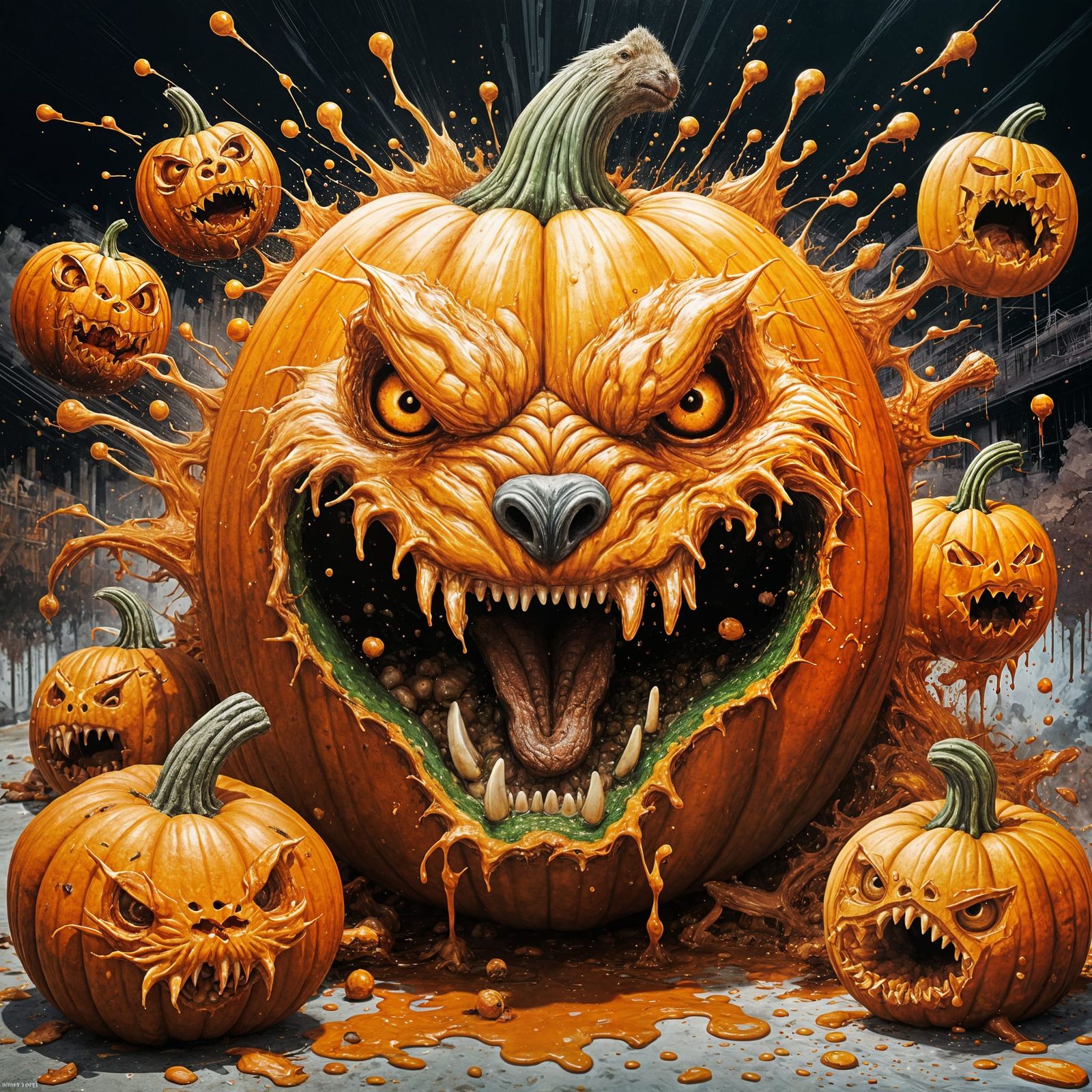 Monster Pumpkin Explosion with Zombie Capybaras