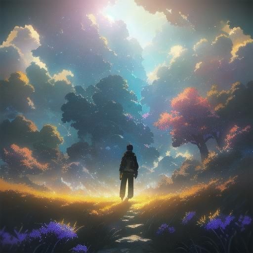 Anime Man with Heterochromia in Vibrant Ghibli Style