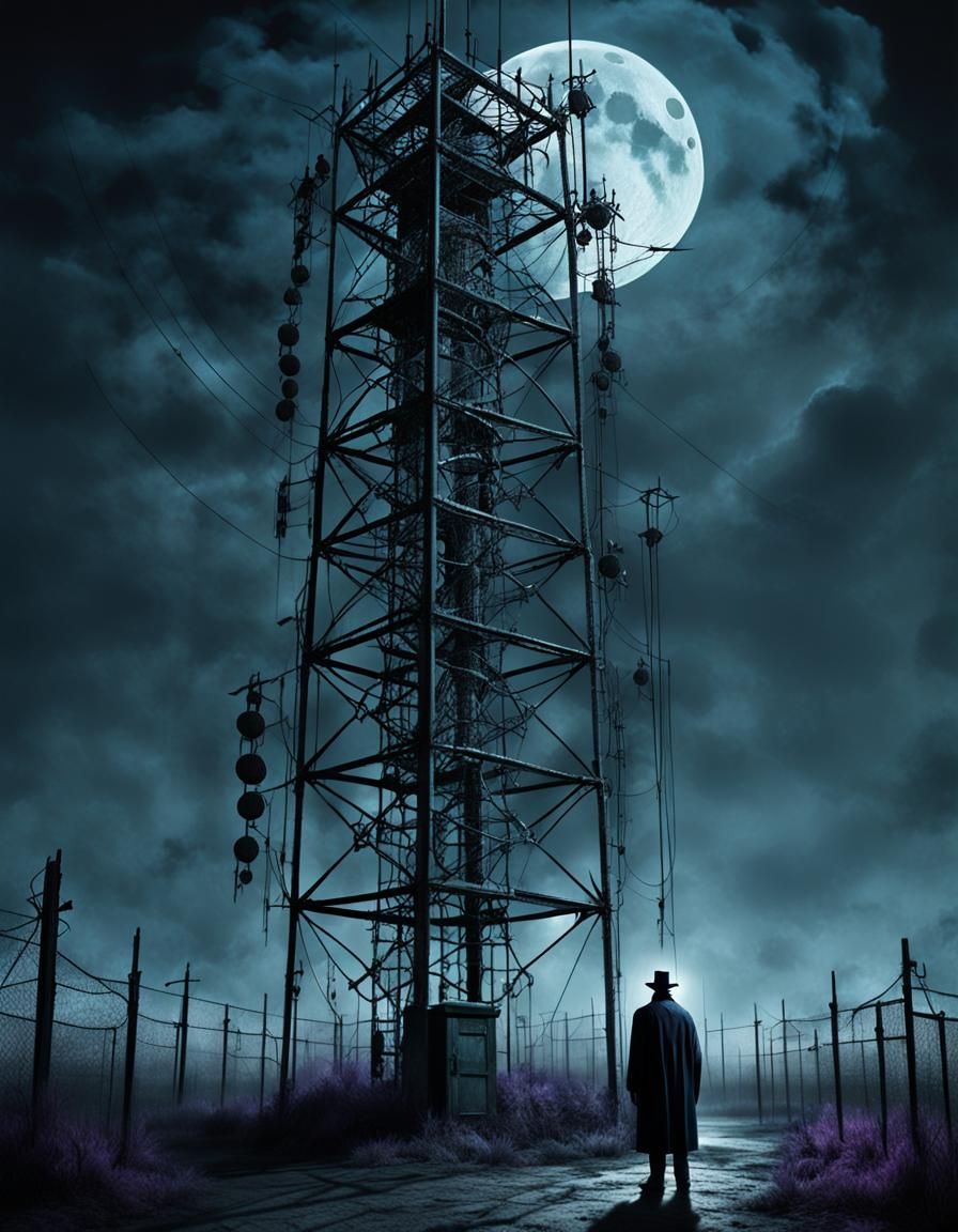 Headless Figure in Gothic Surreal Cell Tower