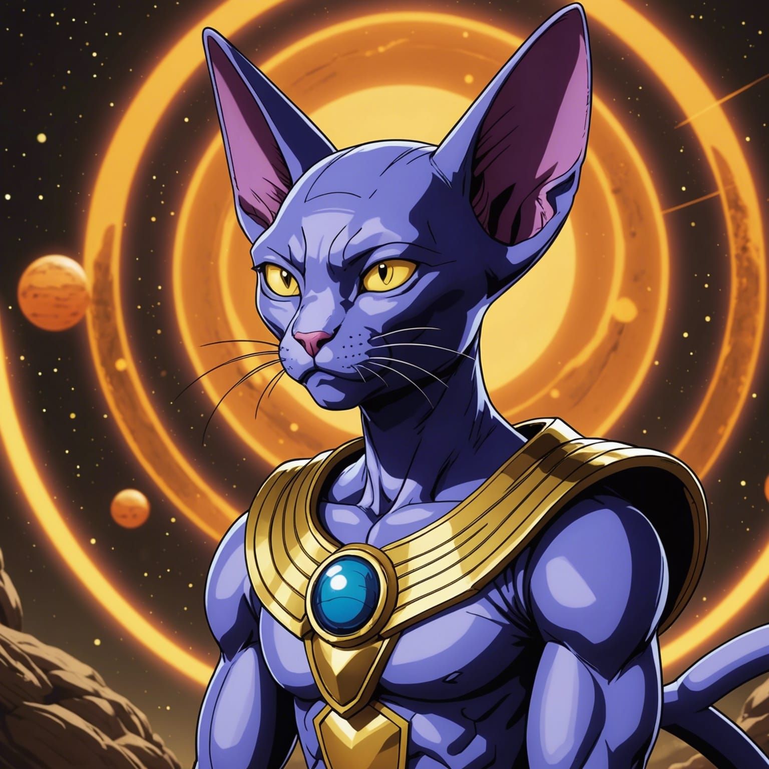 Beerus Sphinx Cat in Dragonball Super Style
