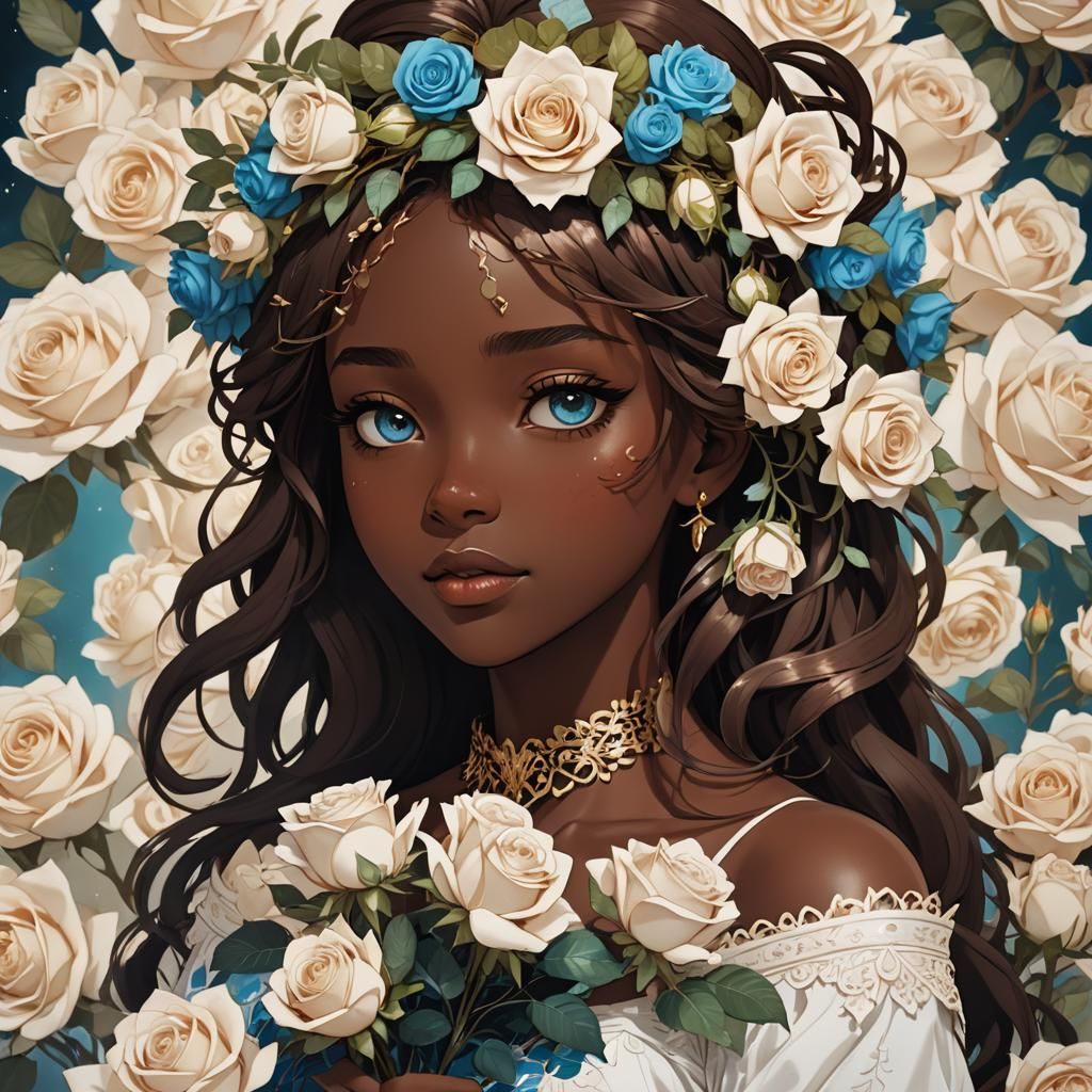 Anime Portrait of Girl with Rose Crown