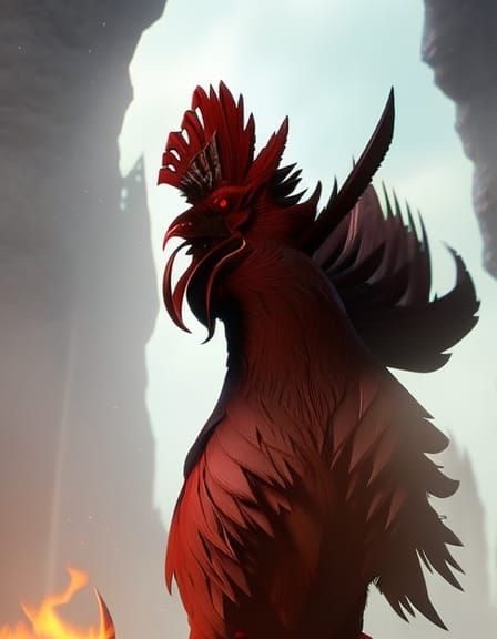 Giant Demon Rooster in Dark Fantasy Style