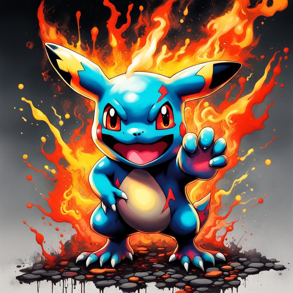 Pokemon with Fire Hand in Graffiti Art Style
